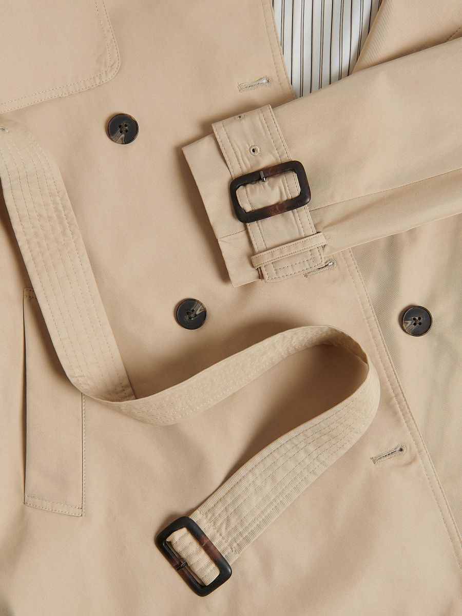 Double-breasted trench coat with belt Color beige - RESERVED