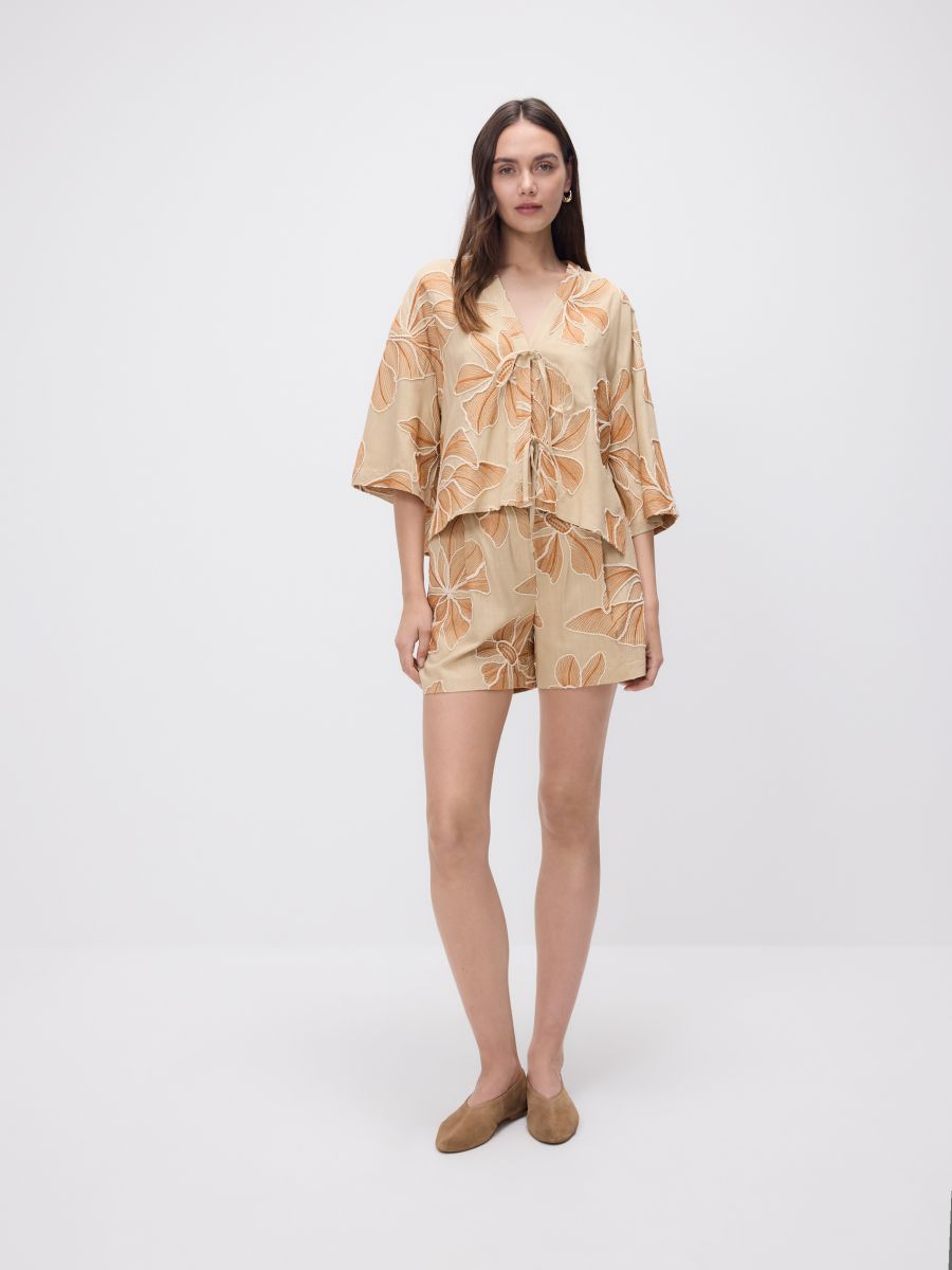 Tied linen-blend blouse - multicolor - RESERVED - 3