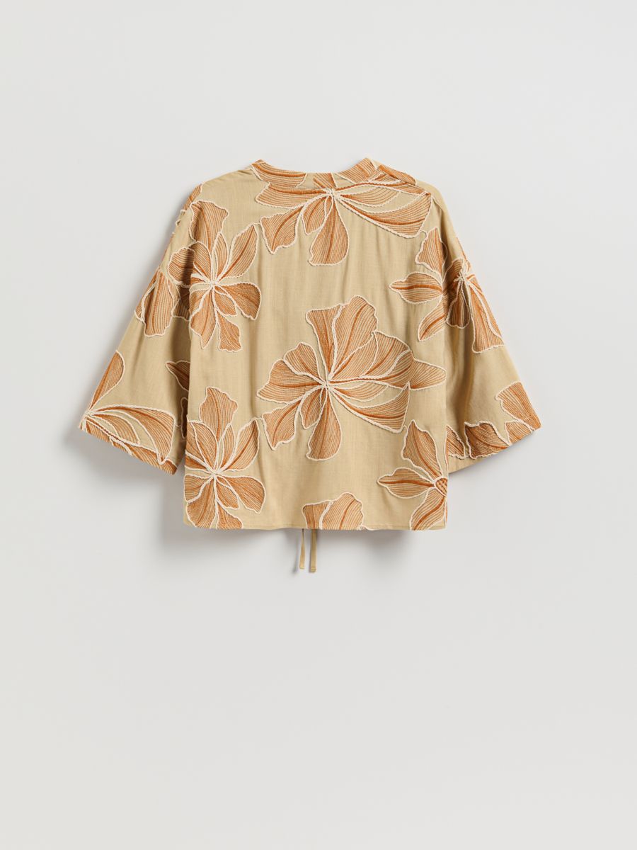 Tied linen-blend blouse - multicolor - RESERVED - 4