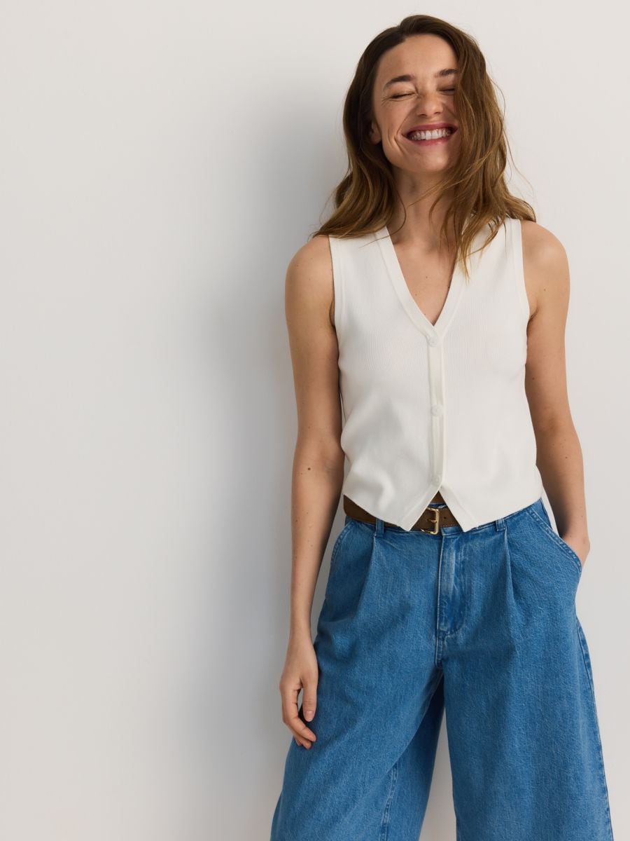 Viskoserig jerseyvest - creme - RESERVED - 2