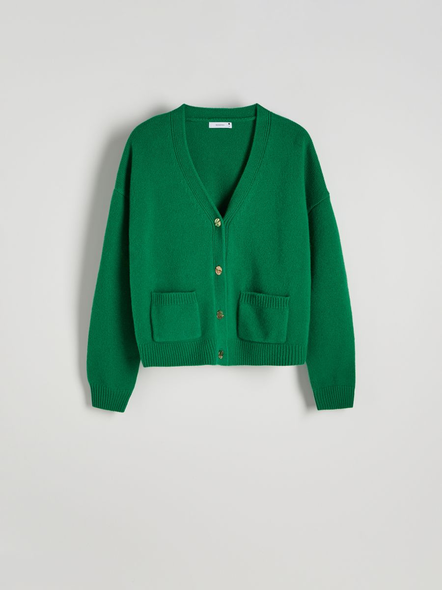 Wool cardigan with pockets - yellow green - RESERVED