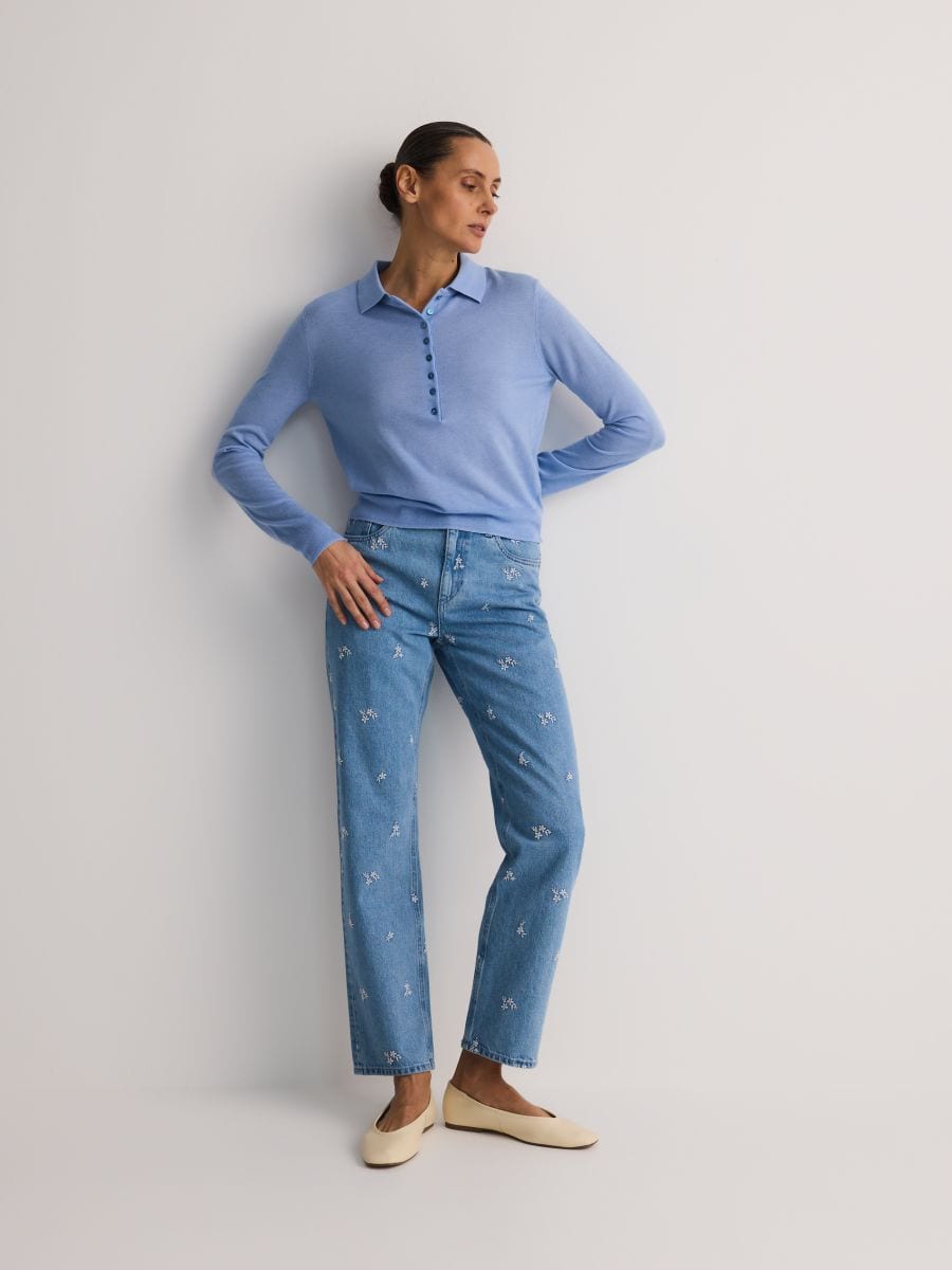 Polo sweater with wool blend - light blue - RESERVED - 3