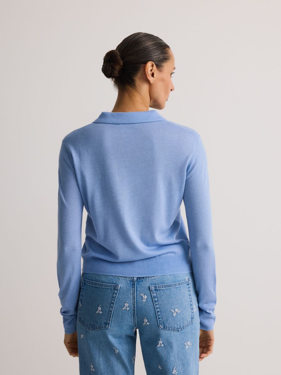 Polo sweater with wool blend - light blue - RESERVED - 4