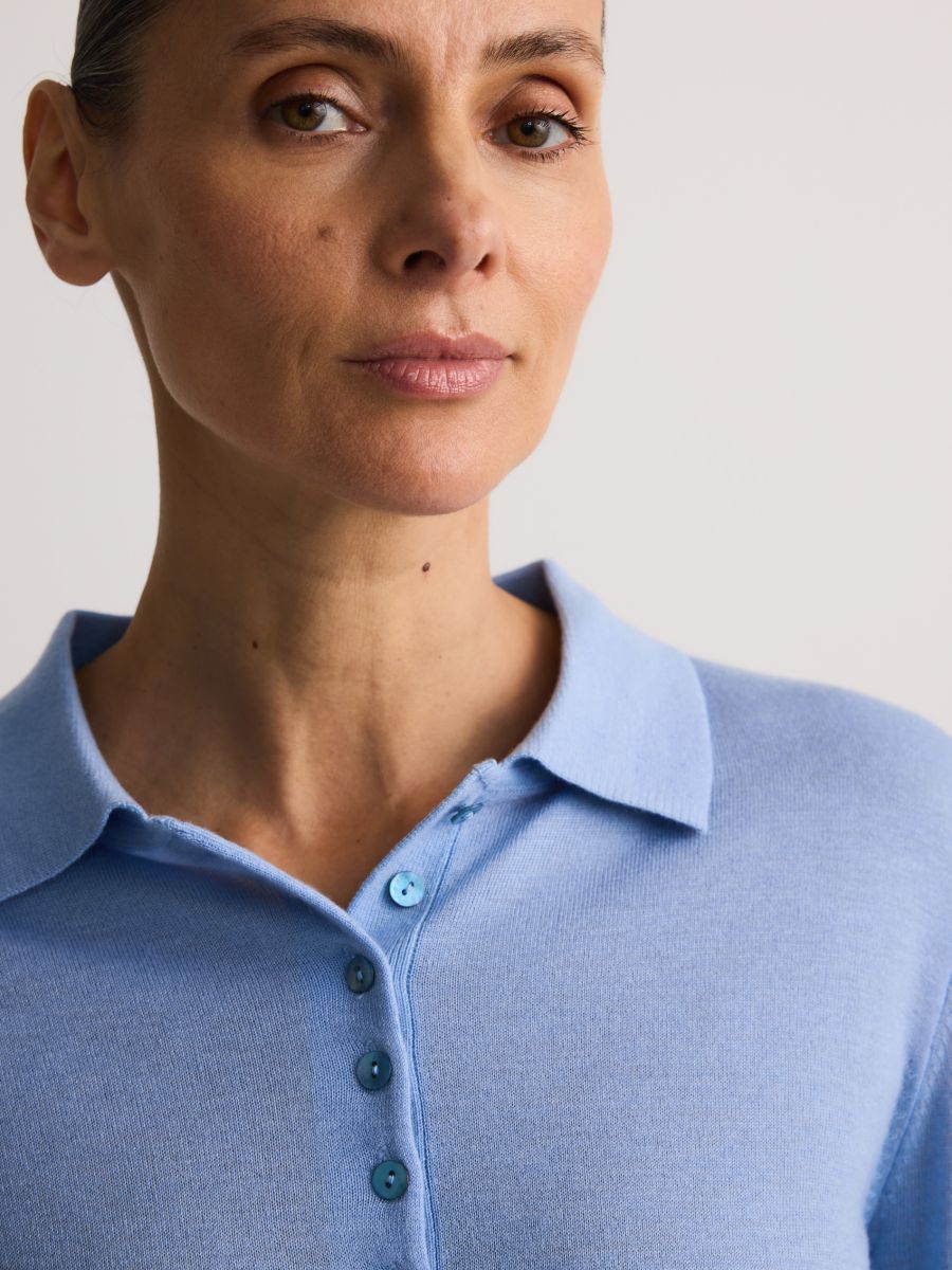 Polo sweater with wool blend - light blue - RESERVED - 2