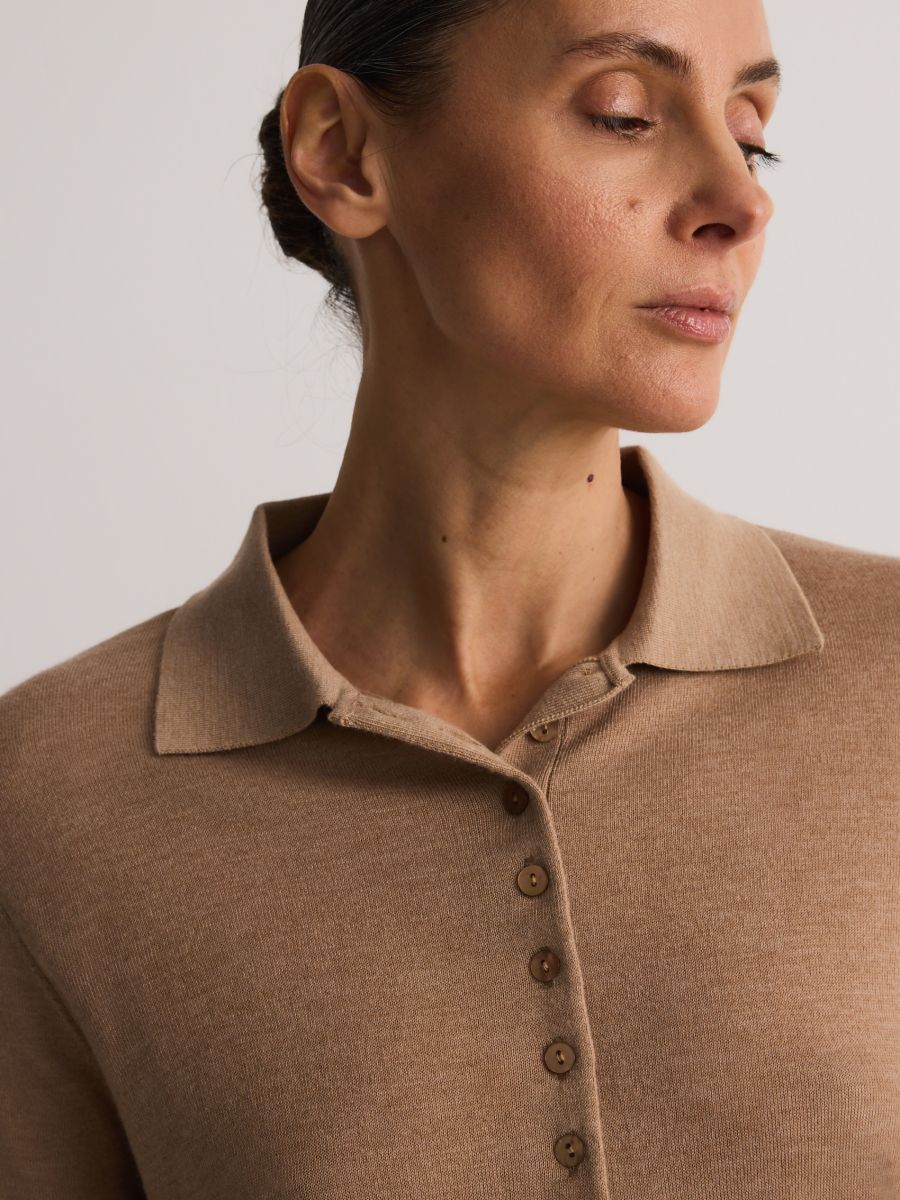 Polo sweater with wool blend - beige - RESERVED - 2