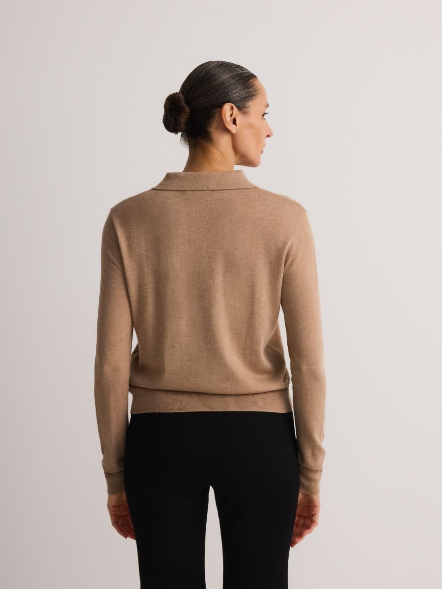 Polo sweater with wool blend - beige - RESERVED - 4
