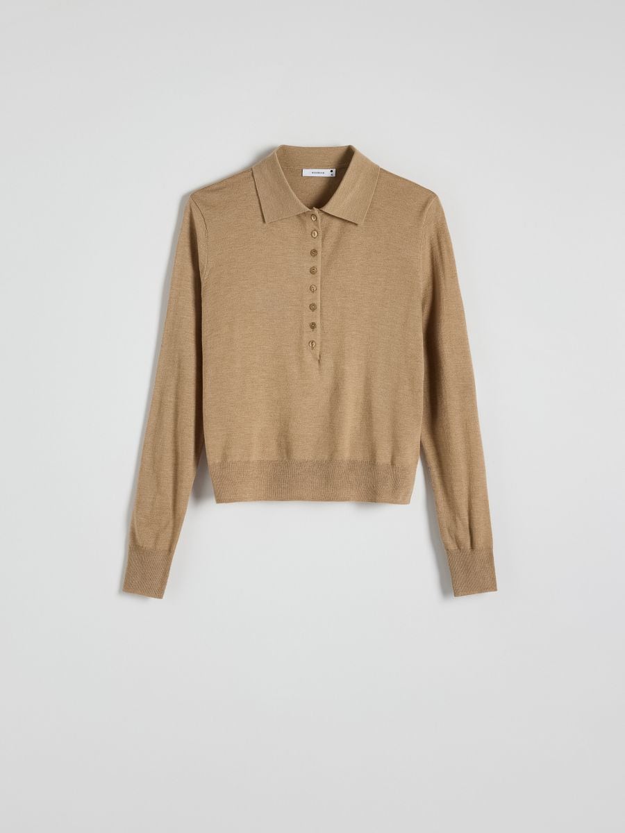 Polo sweater with wool blend - beige - RESERVED - 5