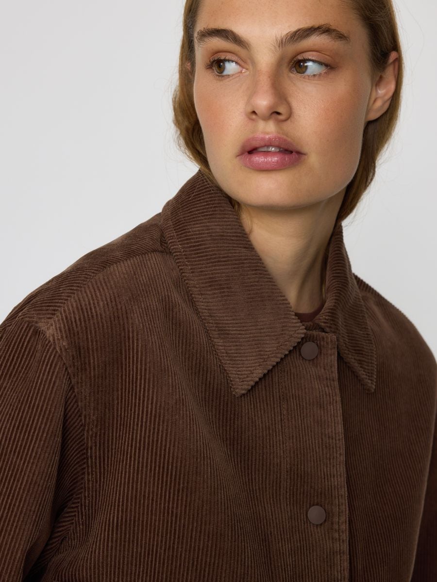 Corduroy jacket with collar - taupe - RESERVED