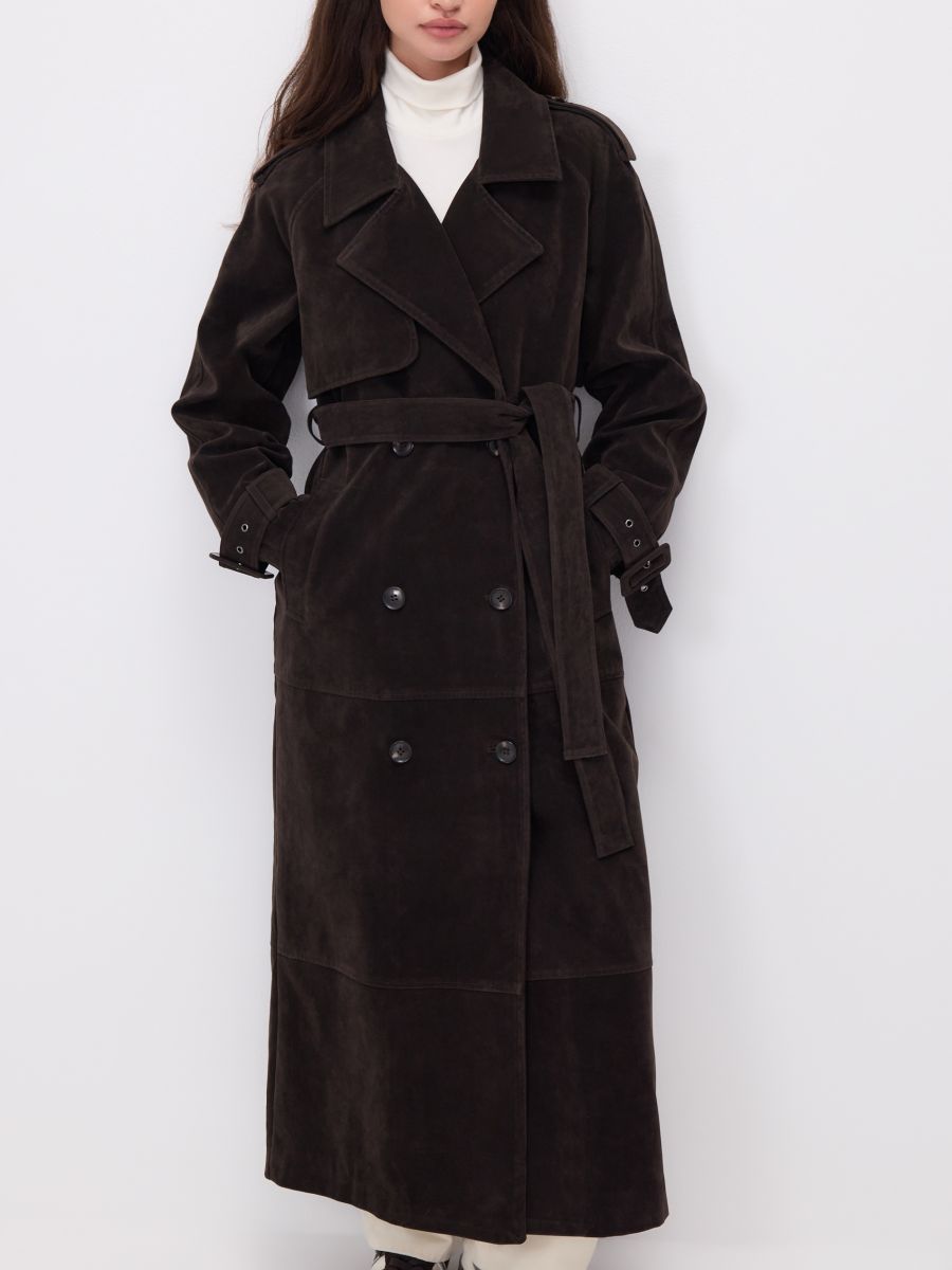 Faux suede trench coat