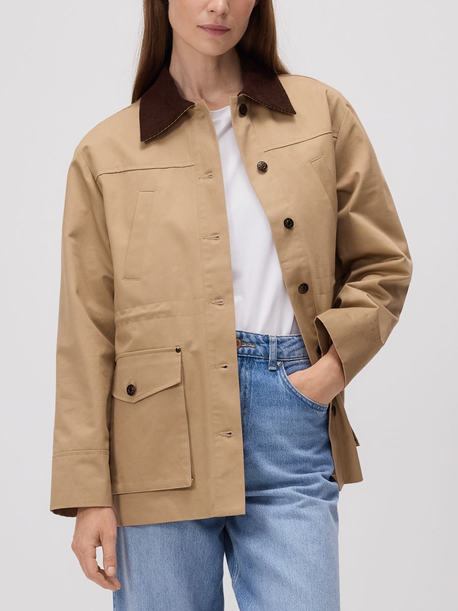 Jacket with contrasting collar - beige - RESERVED