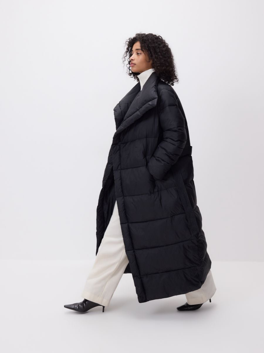 Tepitud mantel vööga - must - RESERVED