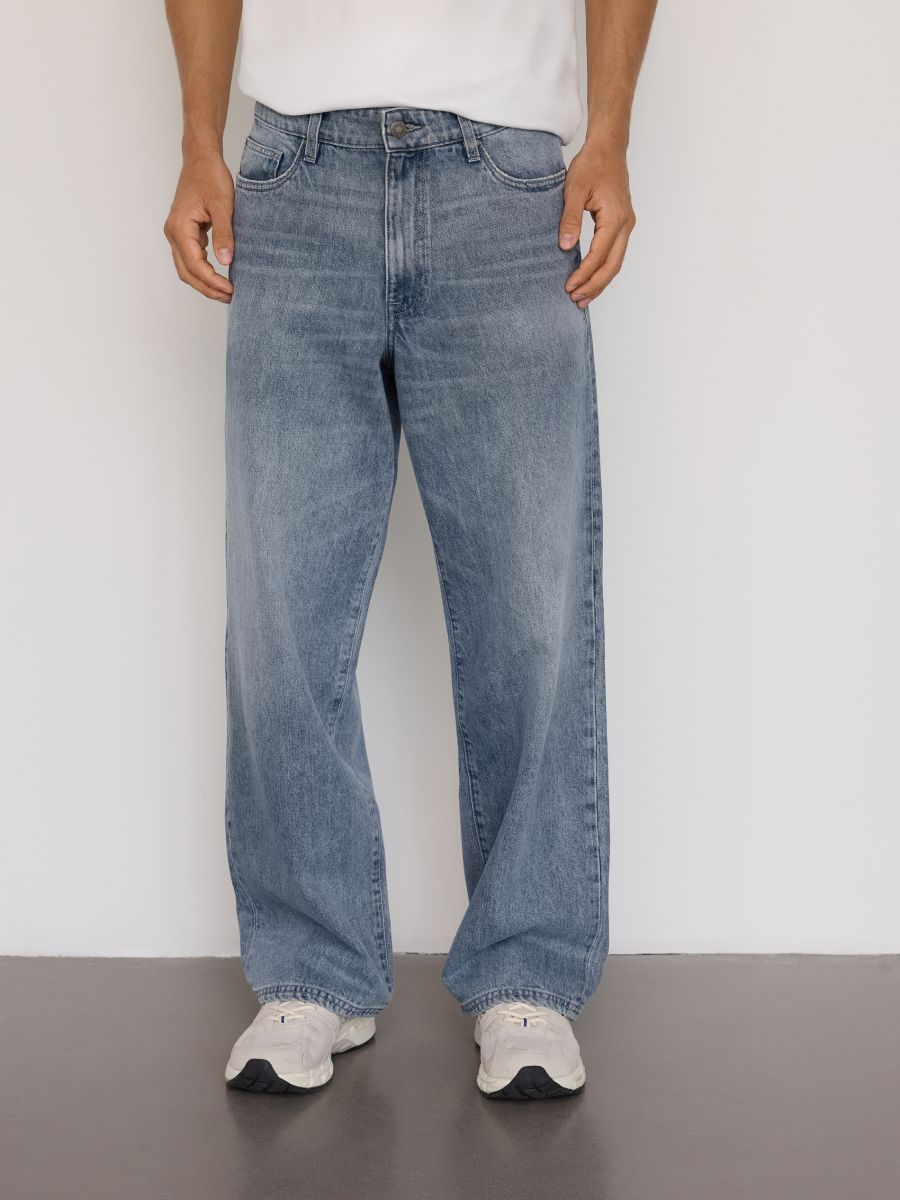 Loose jeans with wash effect - steel blue - RESERVED