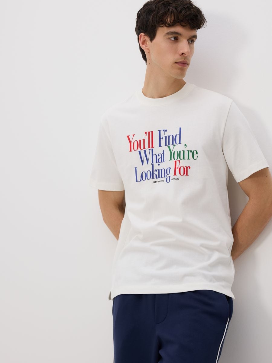Comfort fit T-shirt with print - cream - RESERVED