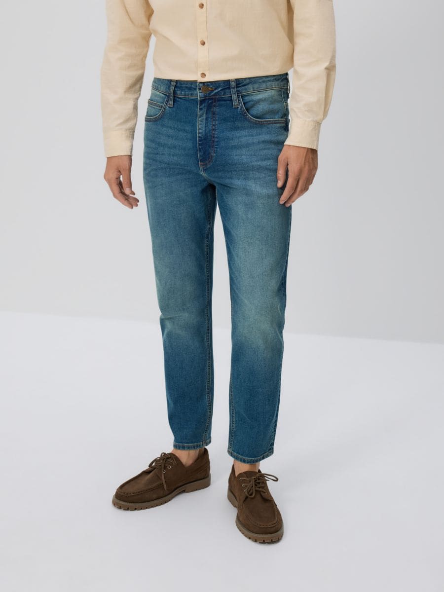 Carrot slim jeans with wash effect - indigo jeans - RESERVED