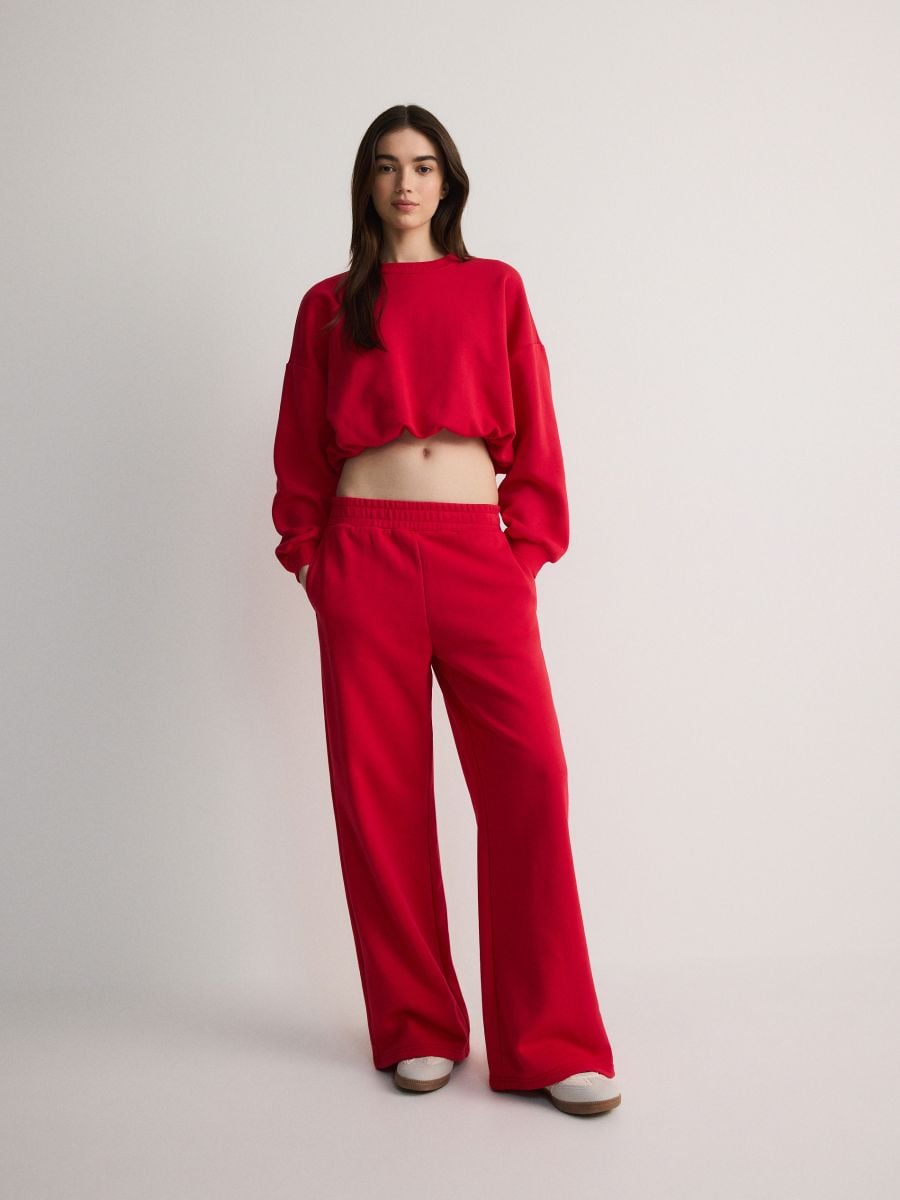Cropped sweatshirt with ribbed hem - red - RESERVED - 2