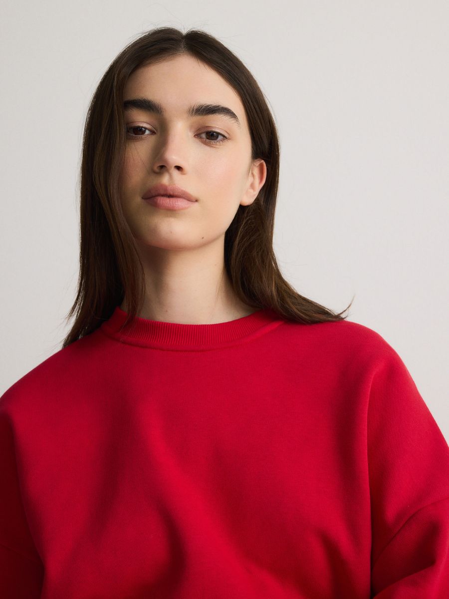 Cropped sweatshirt with ribbed hem - red - RESERVED - 3