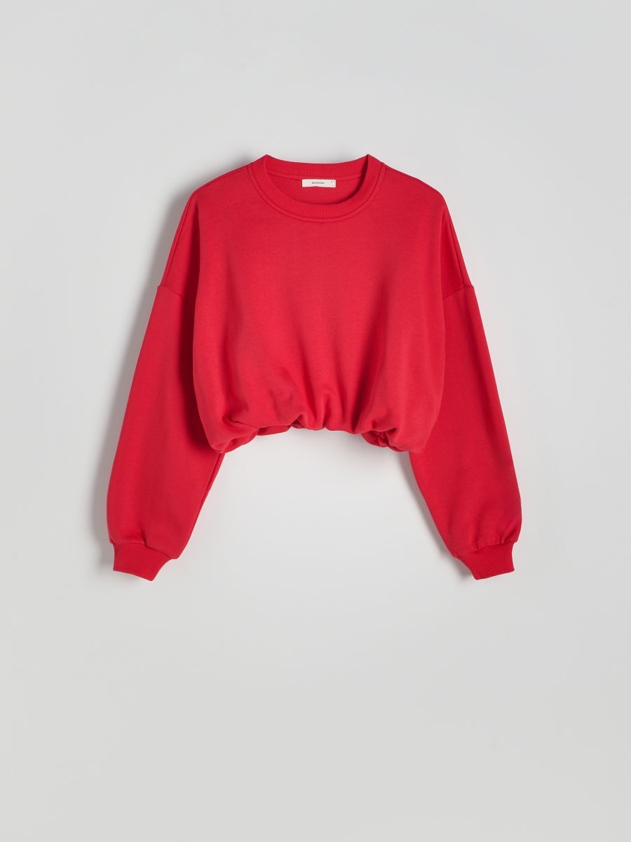 Cropped sweatshirt with ribbed hem - red - RESERVED - 6