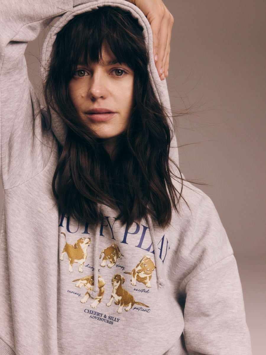 French terry sweatshirt with print - light grey - RESERVED - 2