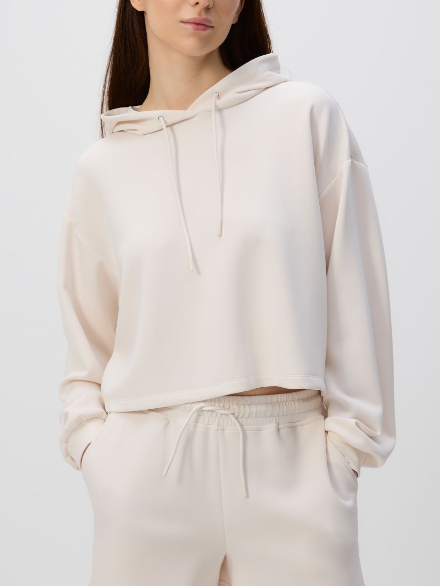 Kurzer Kapuzenpullover - creme - RESERVED - 2