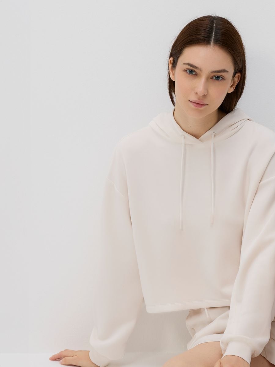 Kurzer Kapuzenpullover - creme - RESERVED - 3