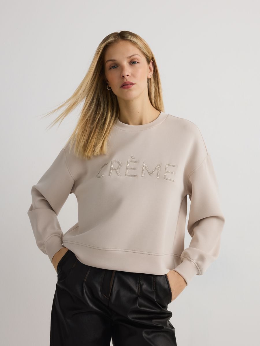 Sweatshirt com bordado - BEGE - RESERVED