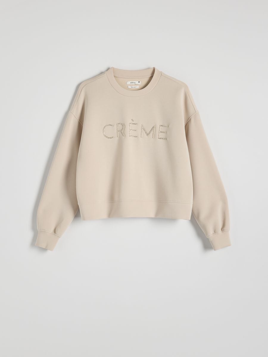 Sweatshirt with embroidery detailing - beige - RESERVED