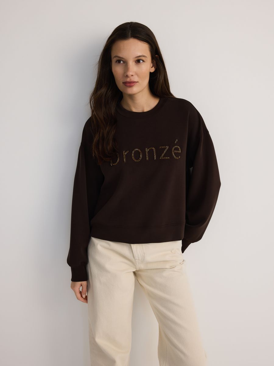 Bluza z haftem Kolor ciemnobrązowy - RESERVED - VG159-89X