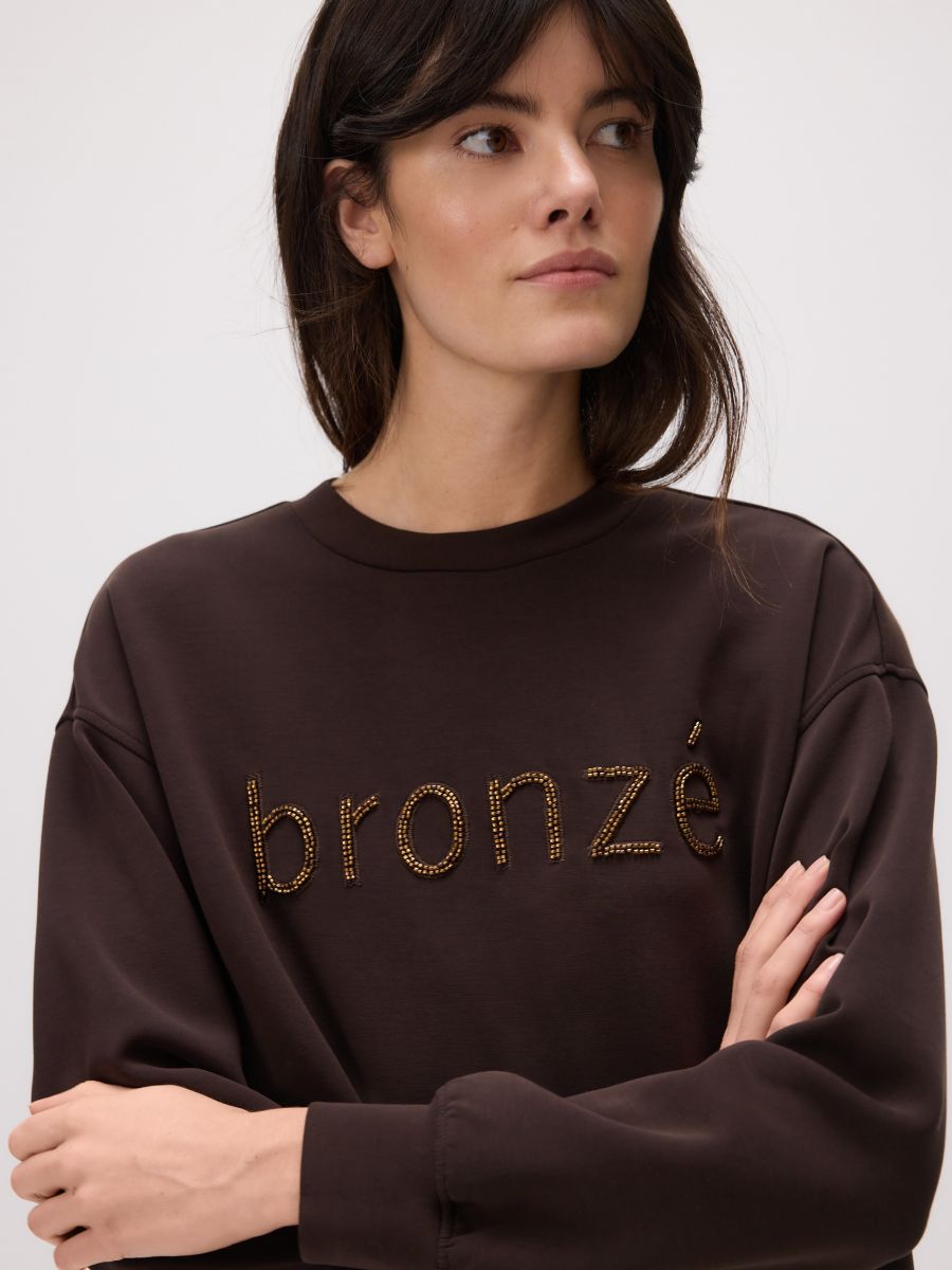 Sweatshirt with embroidery detailing - dark brown - RESERVED