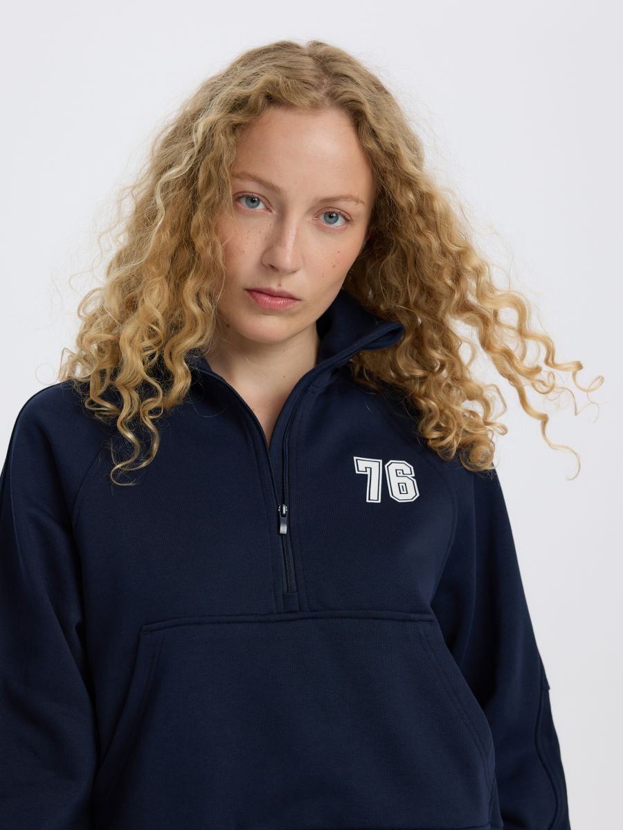 Sweatshirt with stand up collar - navy - RESERVED - 2