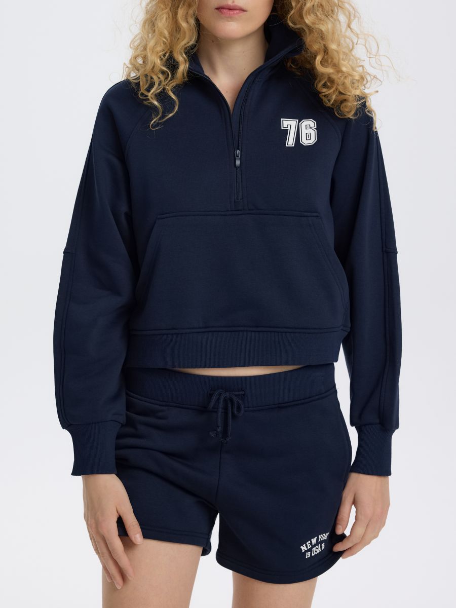 Sweatshirt with stand up collar - navy - RESERVED - 3