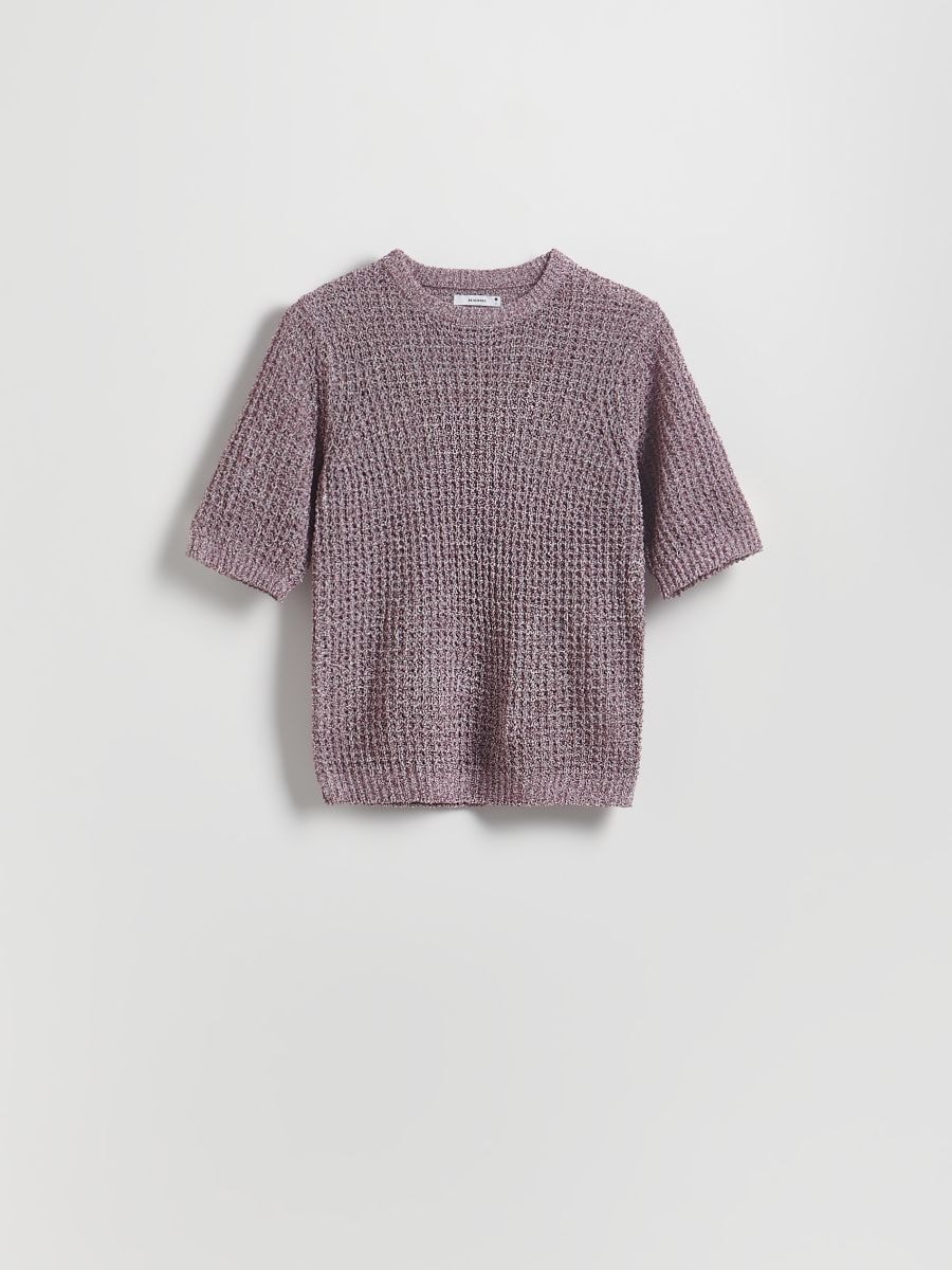 Sweter z krótkimi rękawami - ciemnofioletowy - RESERVED