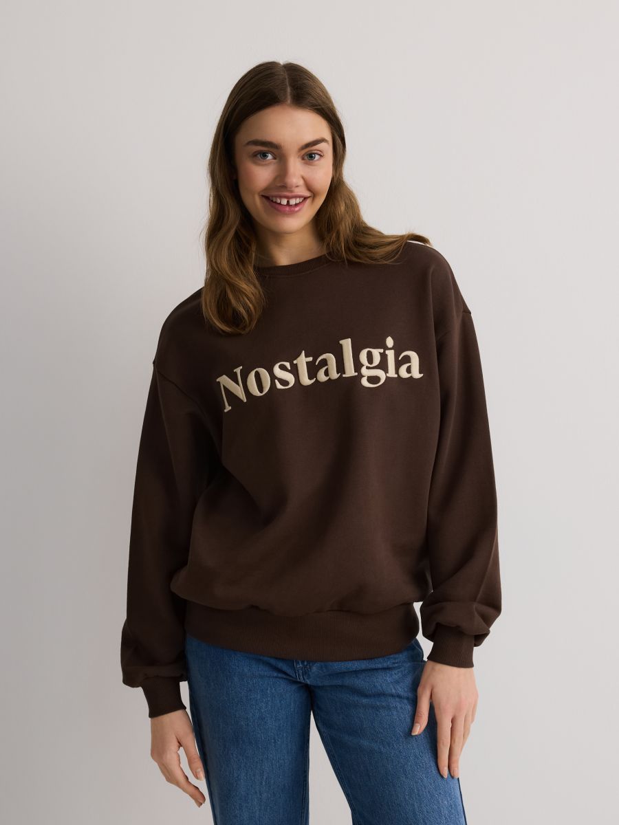 Bombažni pulover z vezenino - kavna - RESERVED - 3