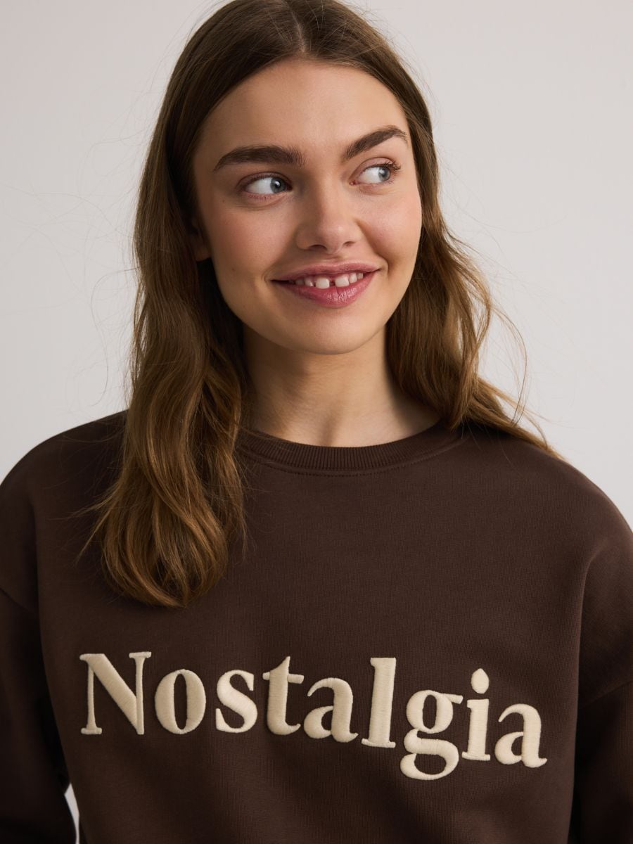 Bombažni pulover z vezenino - kavna - RESERVED - 4