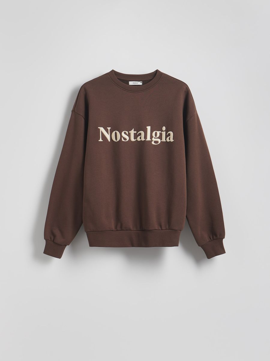 Sweatshirt i bomuld med broderi - kaffefarve - RESERVED