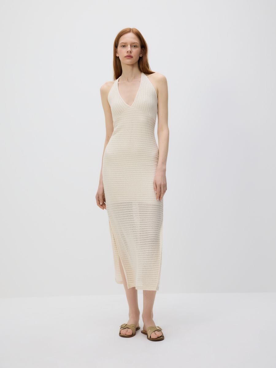 Kjole med broderie anglaise-mønster - creme - RESERVED