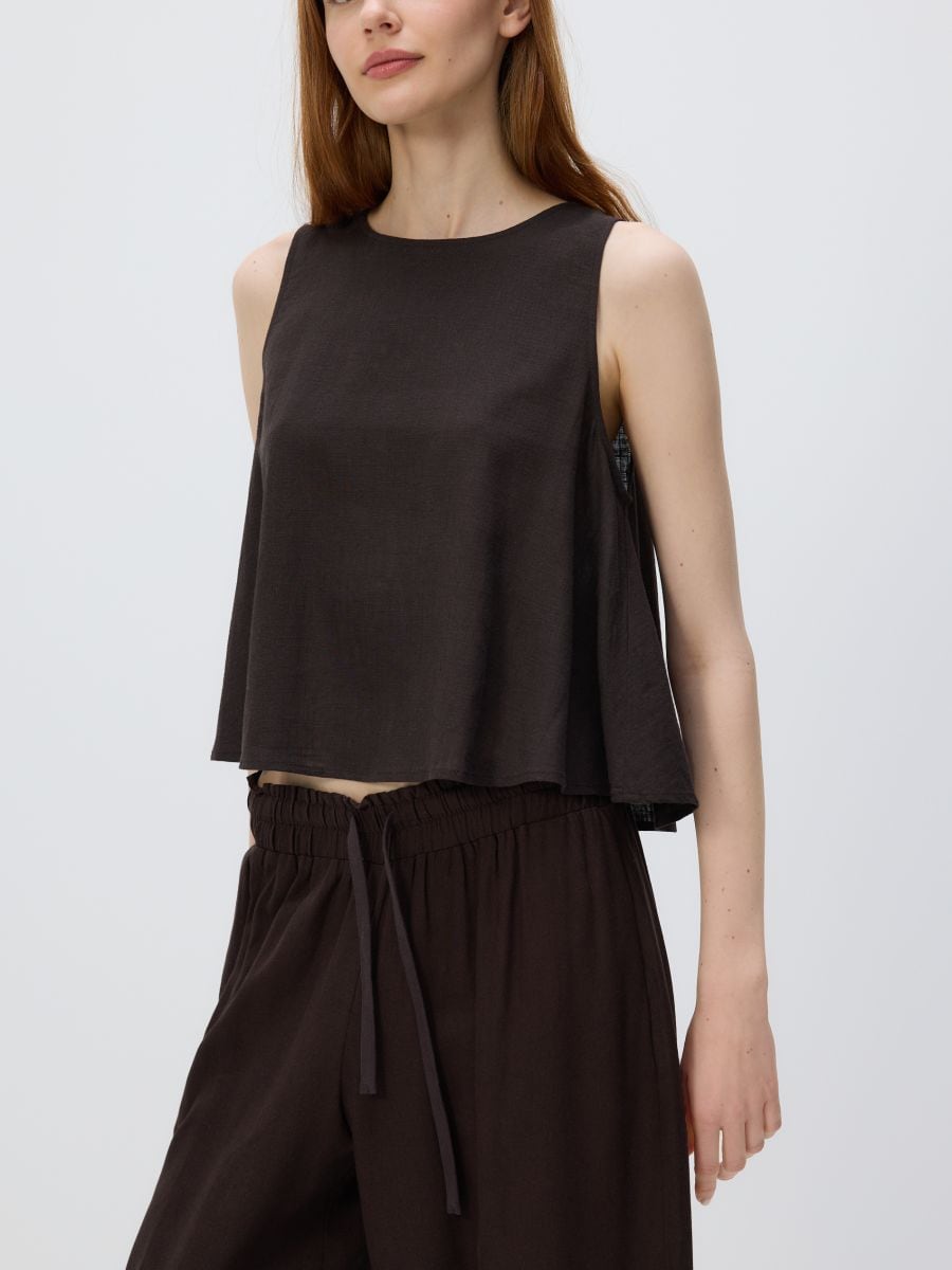 Linen blend top - dark brown - RESERVED - 4