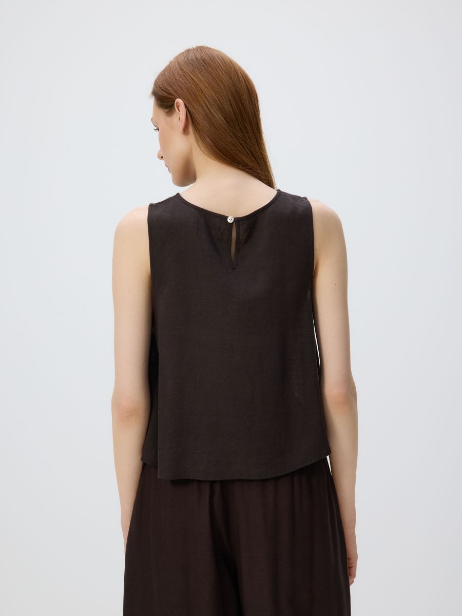 Linen blend top - dark brown - RESERVED - 2
