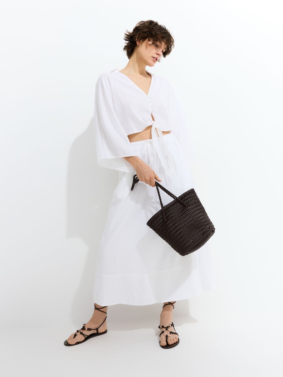 Linen blend midi skirt - white - RESERVED