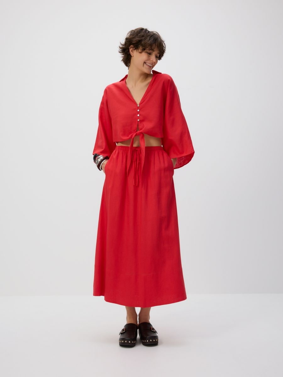 Linen blend midi skirt - red - RESERVED - 3