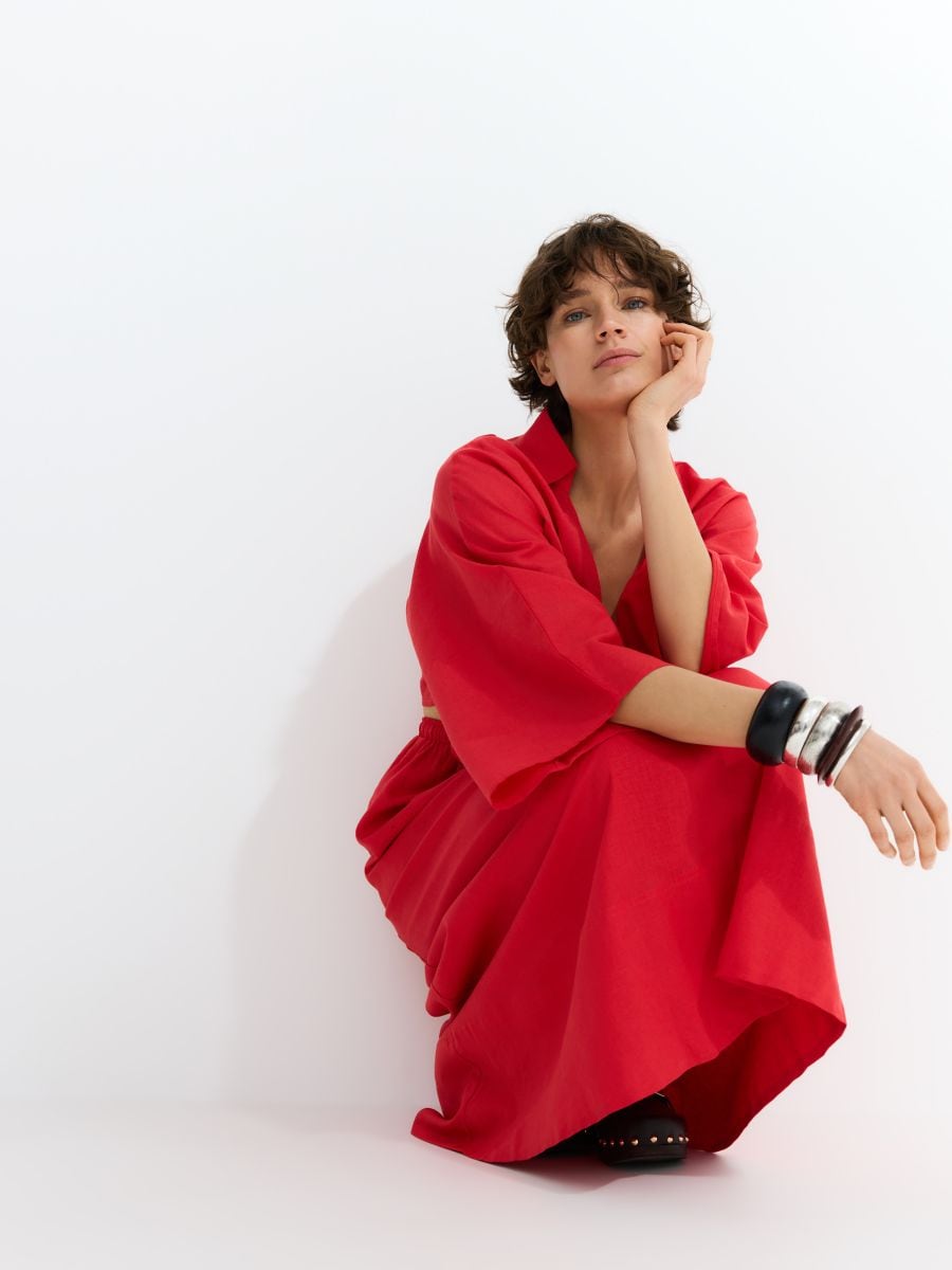 Gonna midi in misto lino - rosso - RESERVED - 3