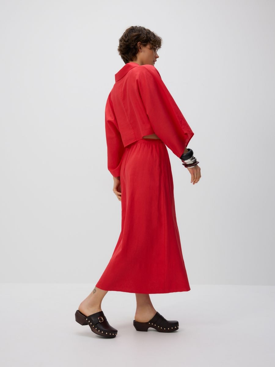 Linen blend midi skirt - red - RESERVED - 4
