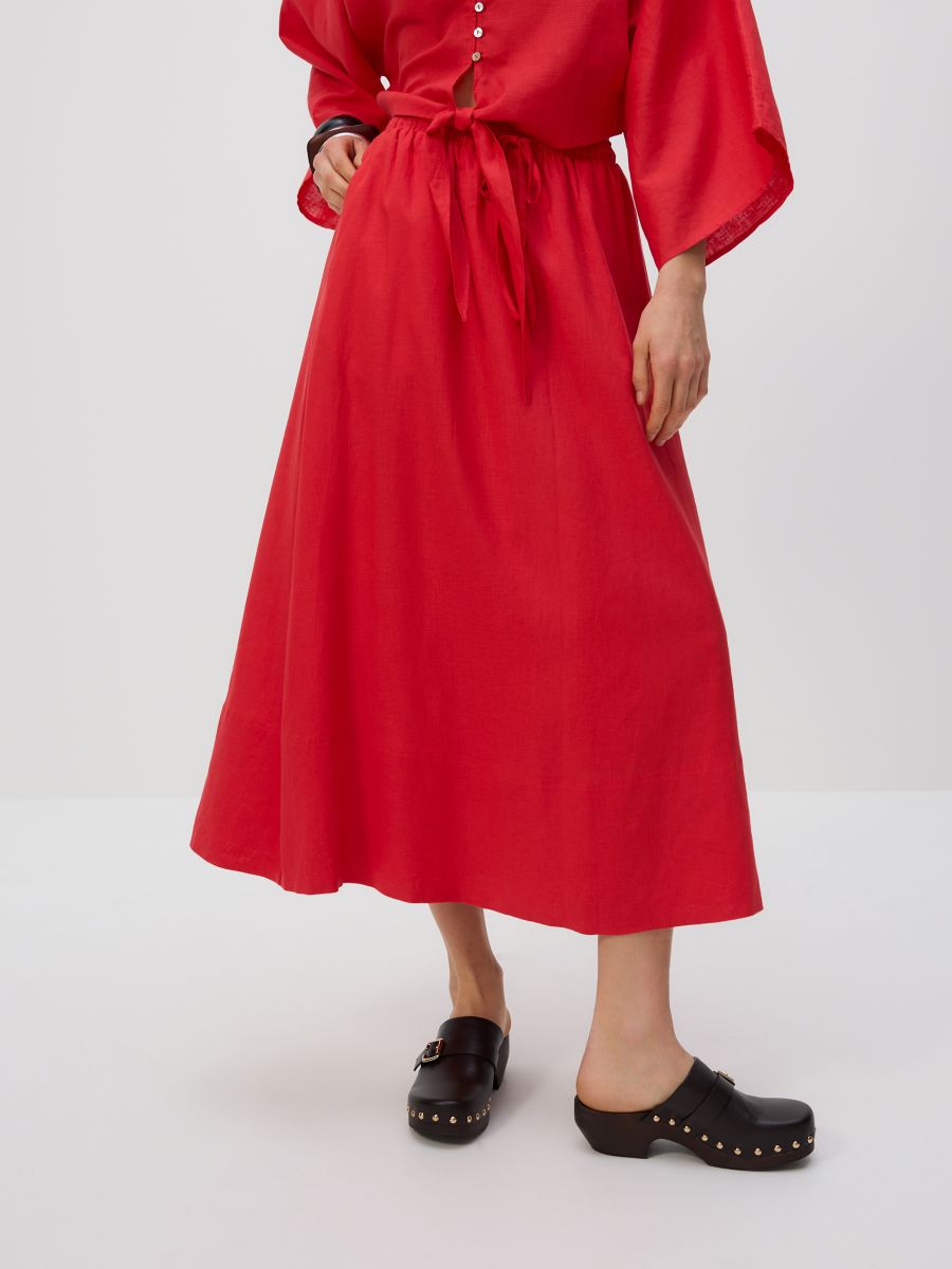 Linen blend midi skirt - red - RESERVED - 6