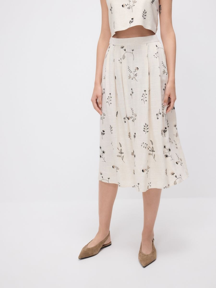Midi skirt with linen blend - beige - RESERVED - 2