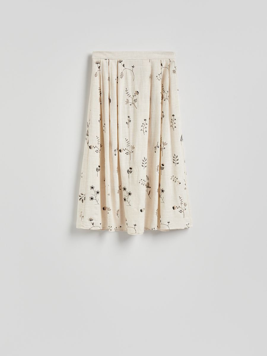 Midi skirt with linen blend - beige - RESERVED
