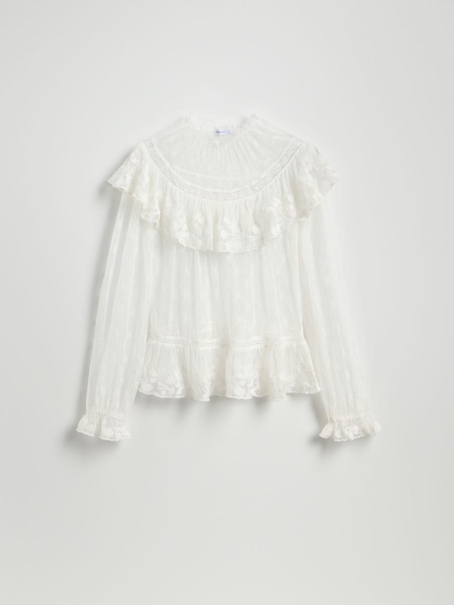 Blus med volanger - GRÄDDE - RESERVED