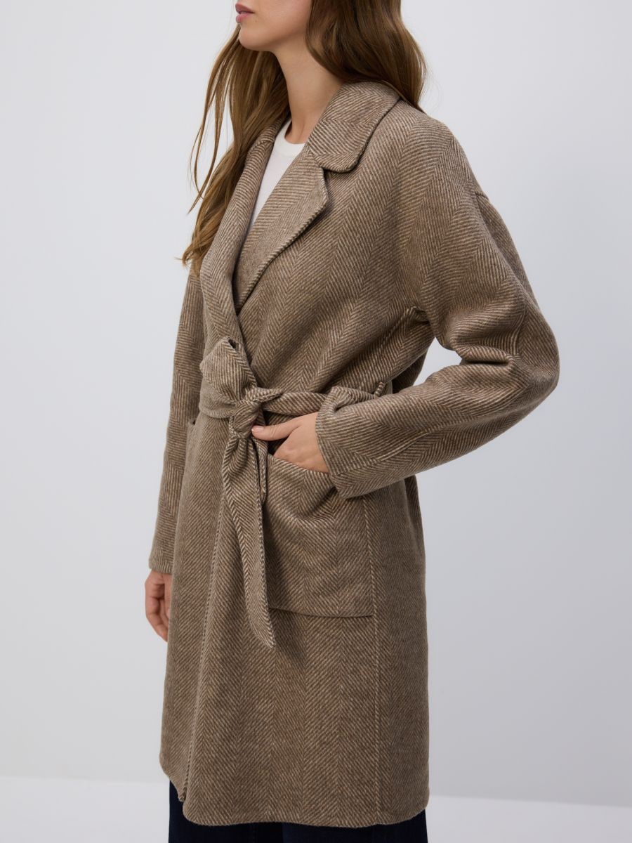 Ruční kabát s páskem - šedobéžová - RESERVED