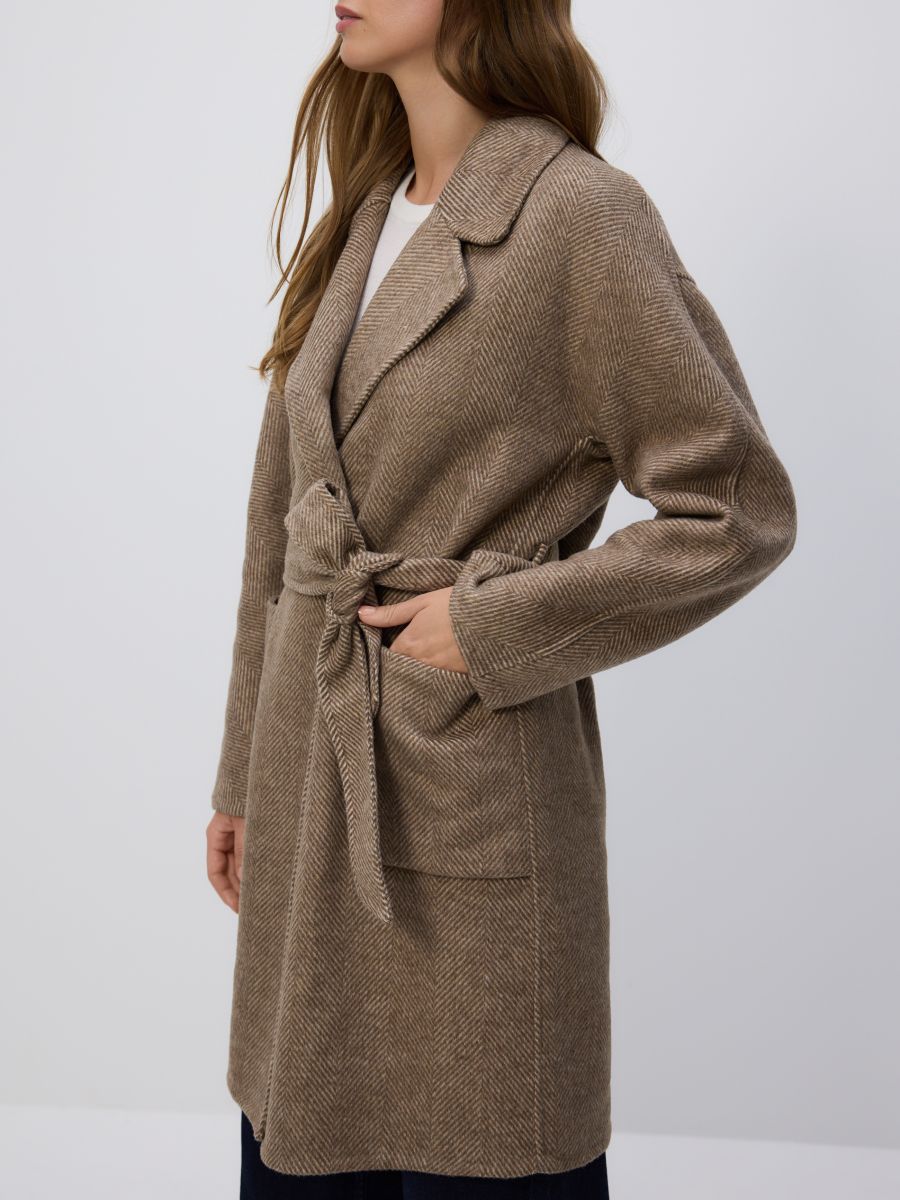 LADIES` COAT - μπεζ-γκρι - RESERVED