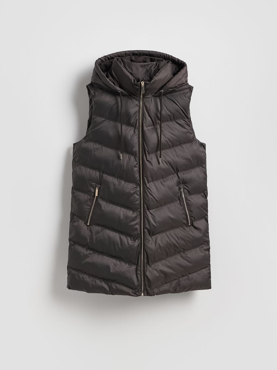 Quilted vest with hood - dark brown - RESERVED