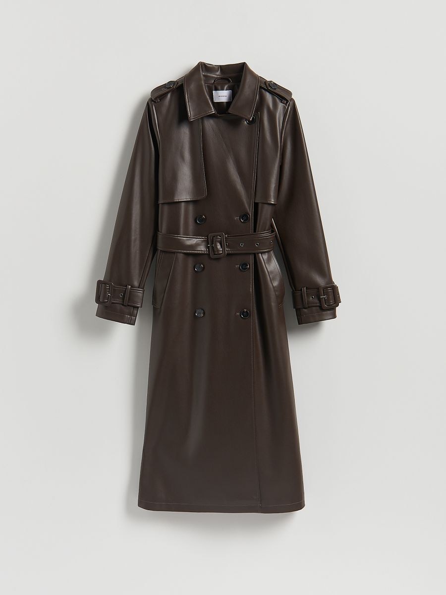Longline trench coat with tie waist belt - dark brown - RESERVED