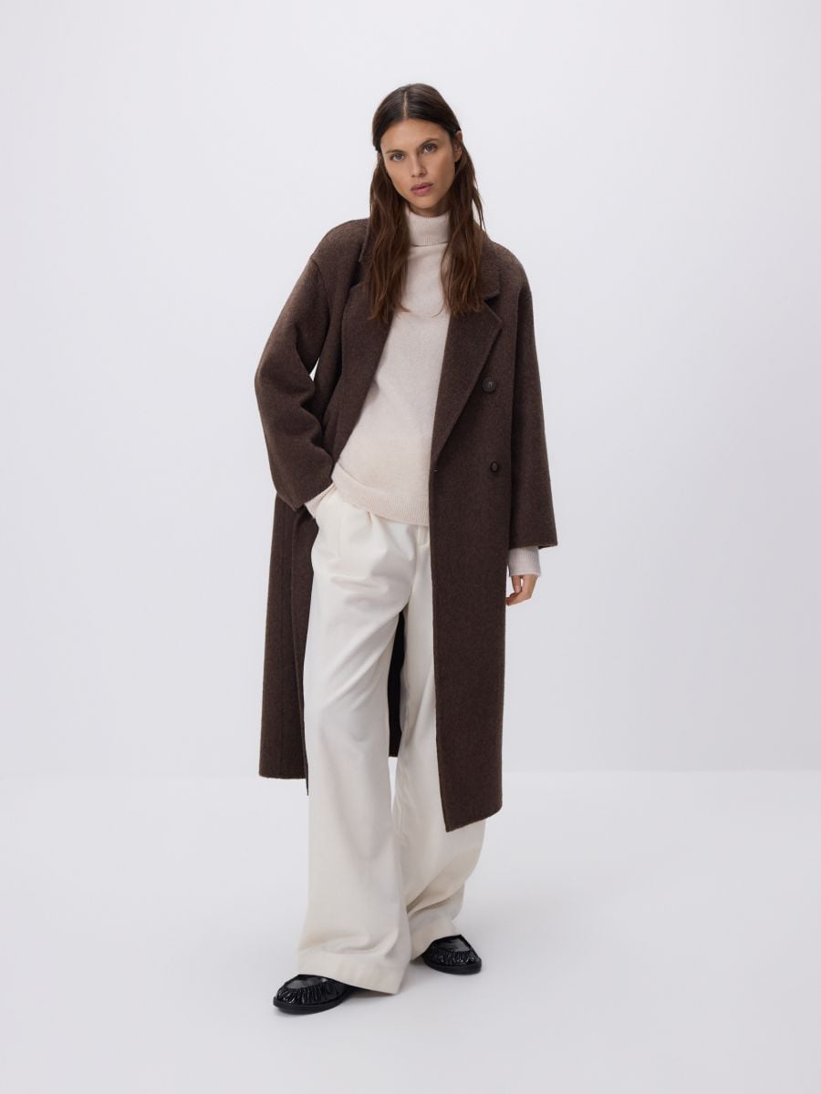 Palton clasic cu adaos de lână handmade - maro-închis - RESERVED